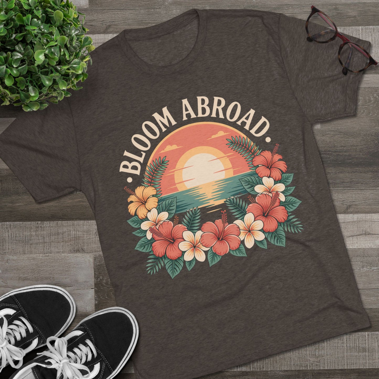 Bloom Abroad Hibiscus Sunrise Unisex Tri-Blend Tee