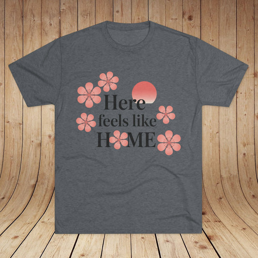 Here Feels Like Home Japan Sakura Moon Unisex Tri-Blend Tee
