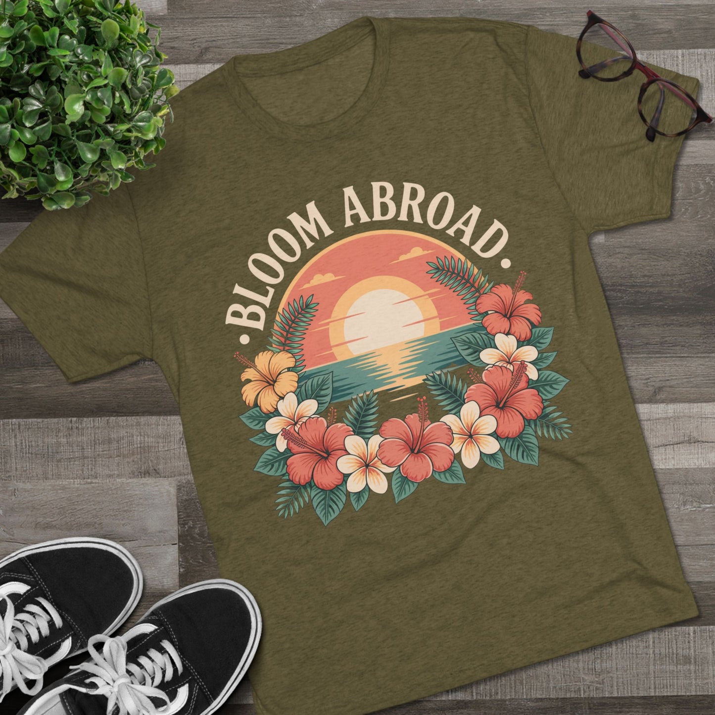 Bloom Abroad Hibiscus Sunrise Unisex Tri-Blend Tee