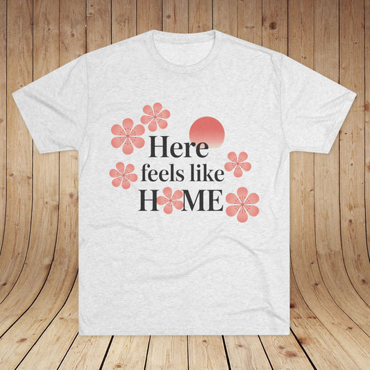 Here Feels Like Home Japan Sakura Moon Unisex Tri-Blend Tee