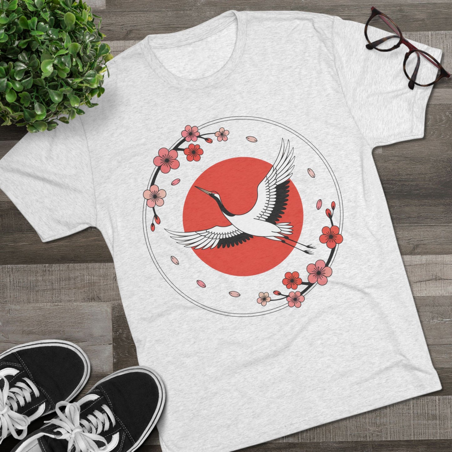 Japan Expat Sakura Crane Unisex Tri-Blend Tee