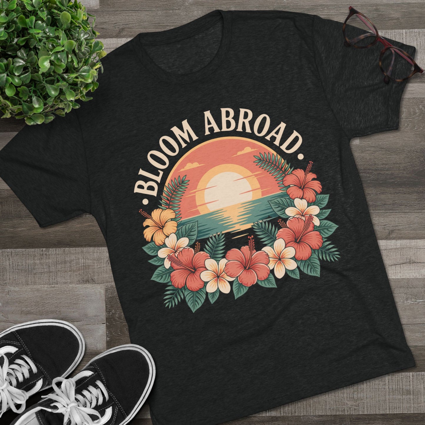 Bloom Abroad Hibiscus Sunrise Unisex Tri-Blend Tee