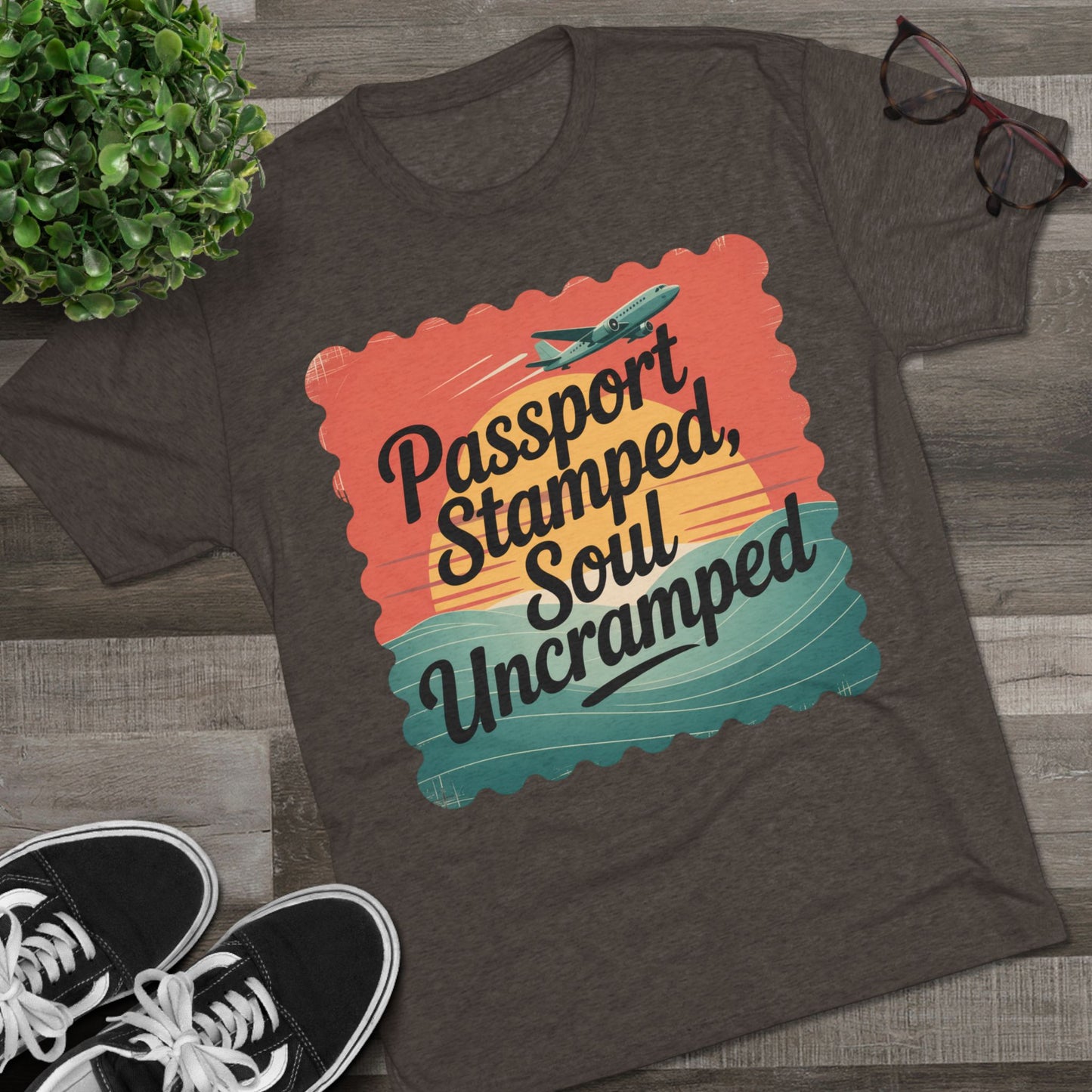 Passport Stamped, Soul Uncramped Unisex Tri-Blend Tee
