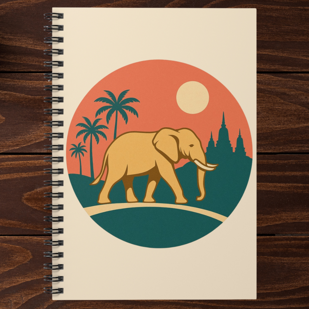 Thailand Elephant Spiral Notebook - Aesthetic Journal, Cute Gift for Travelers, Writers, Nature Lovers, Eco-Friendly Study Accessory