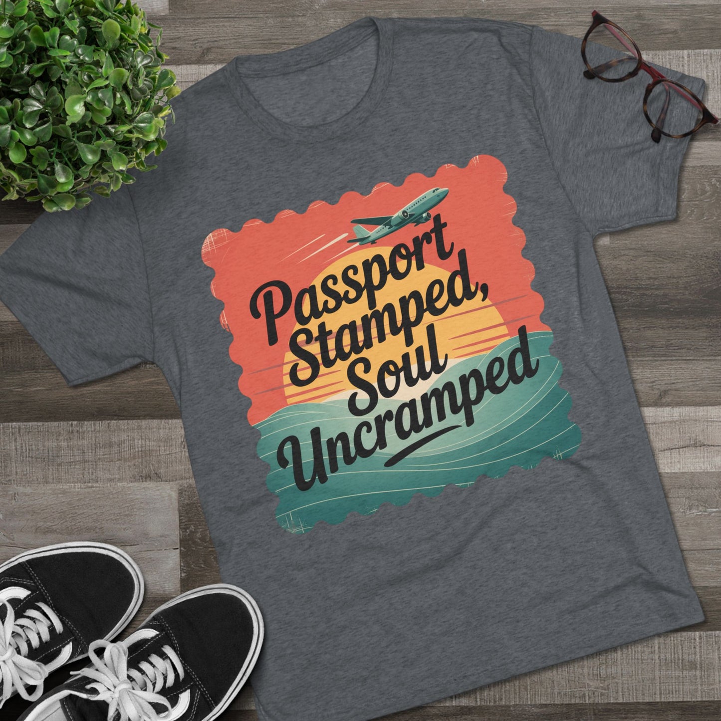 Passport Stamped, Soul Uncramped Unisex Tri-Blend Tee