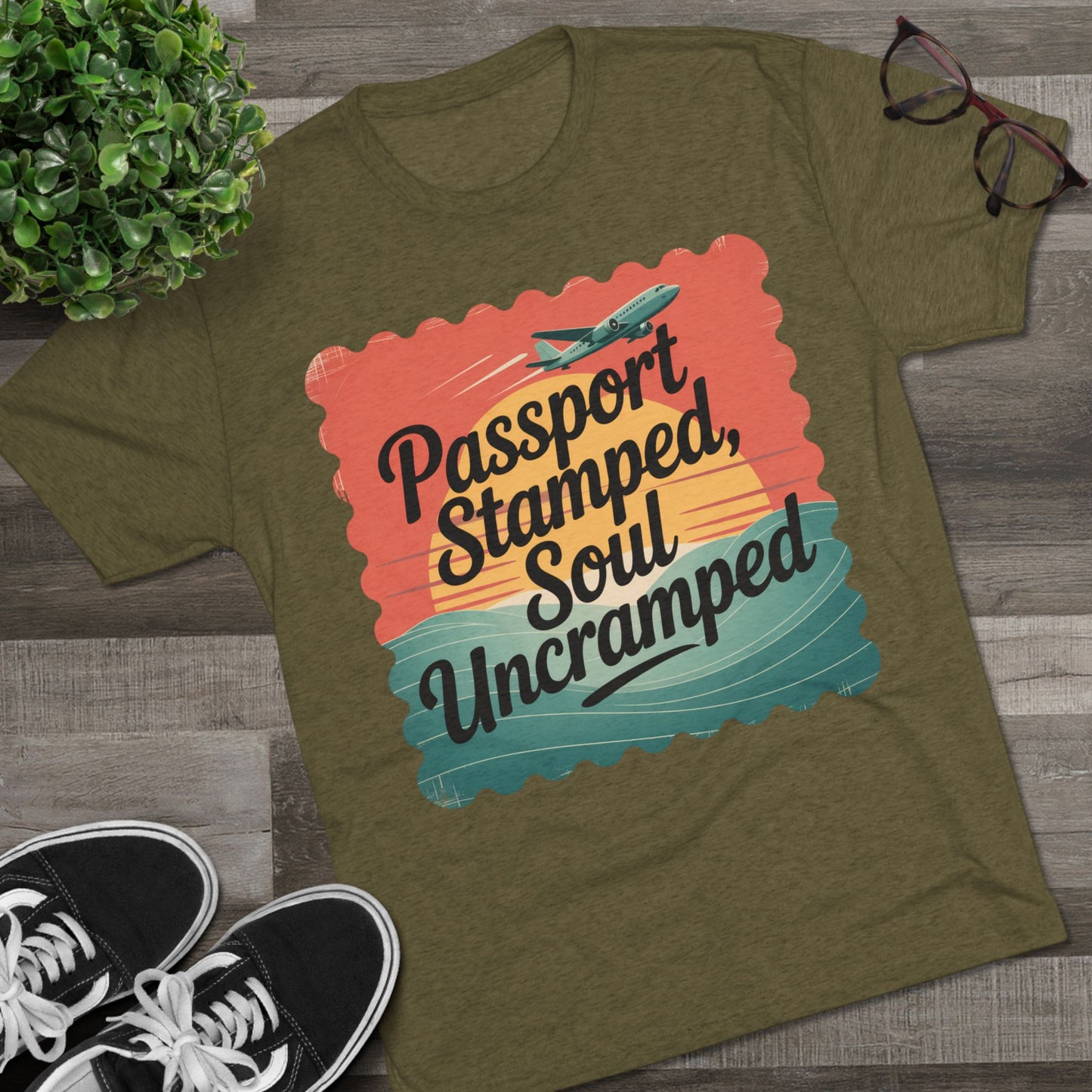 Passport Stamped, Soul Uncramped Unisex Tri-Blend Tee