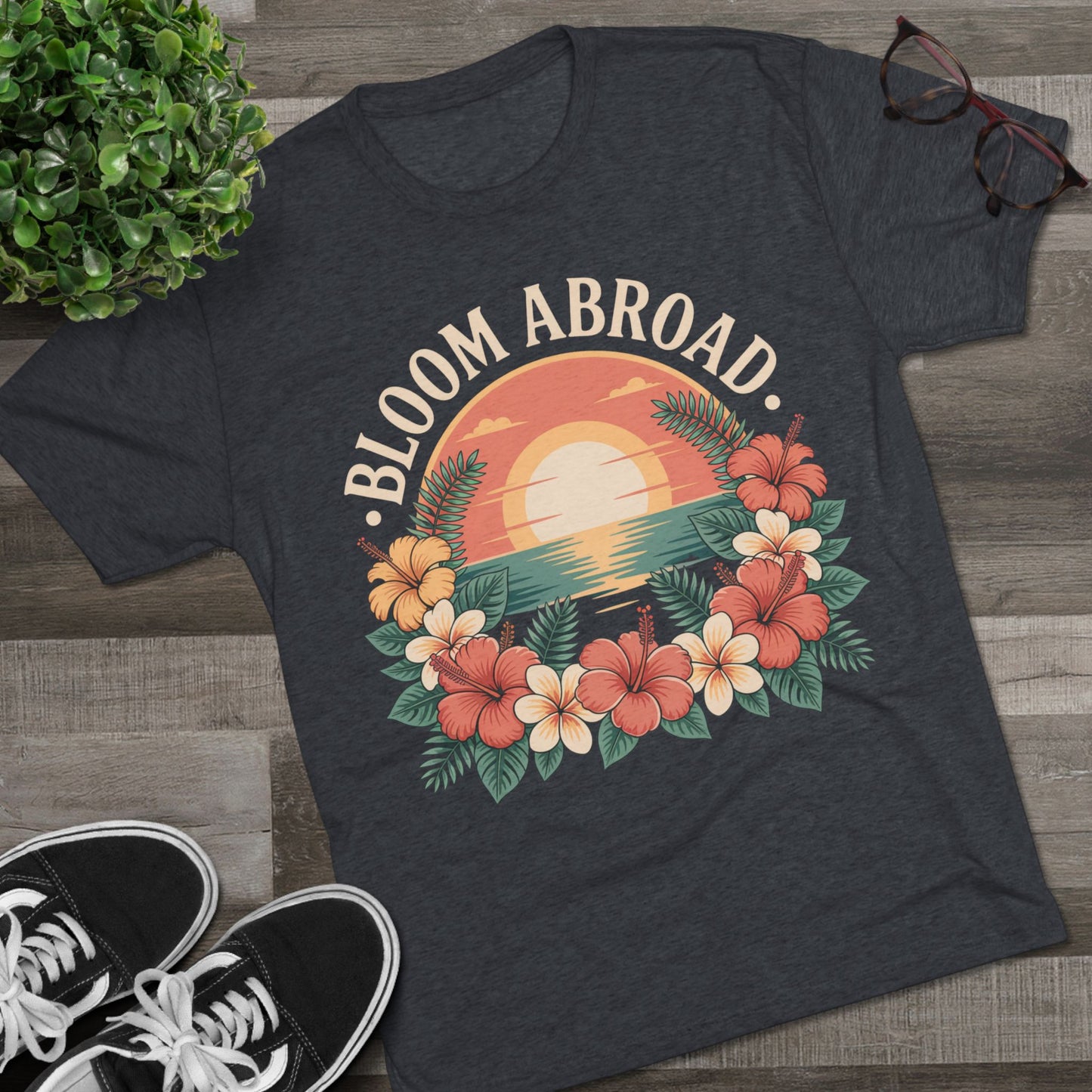 Bloom Abroad Hibiscus Sunrise Unisex Tri-Blend Tee